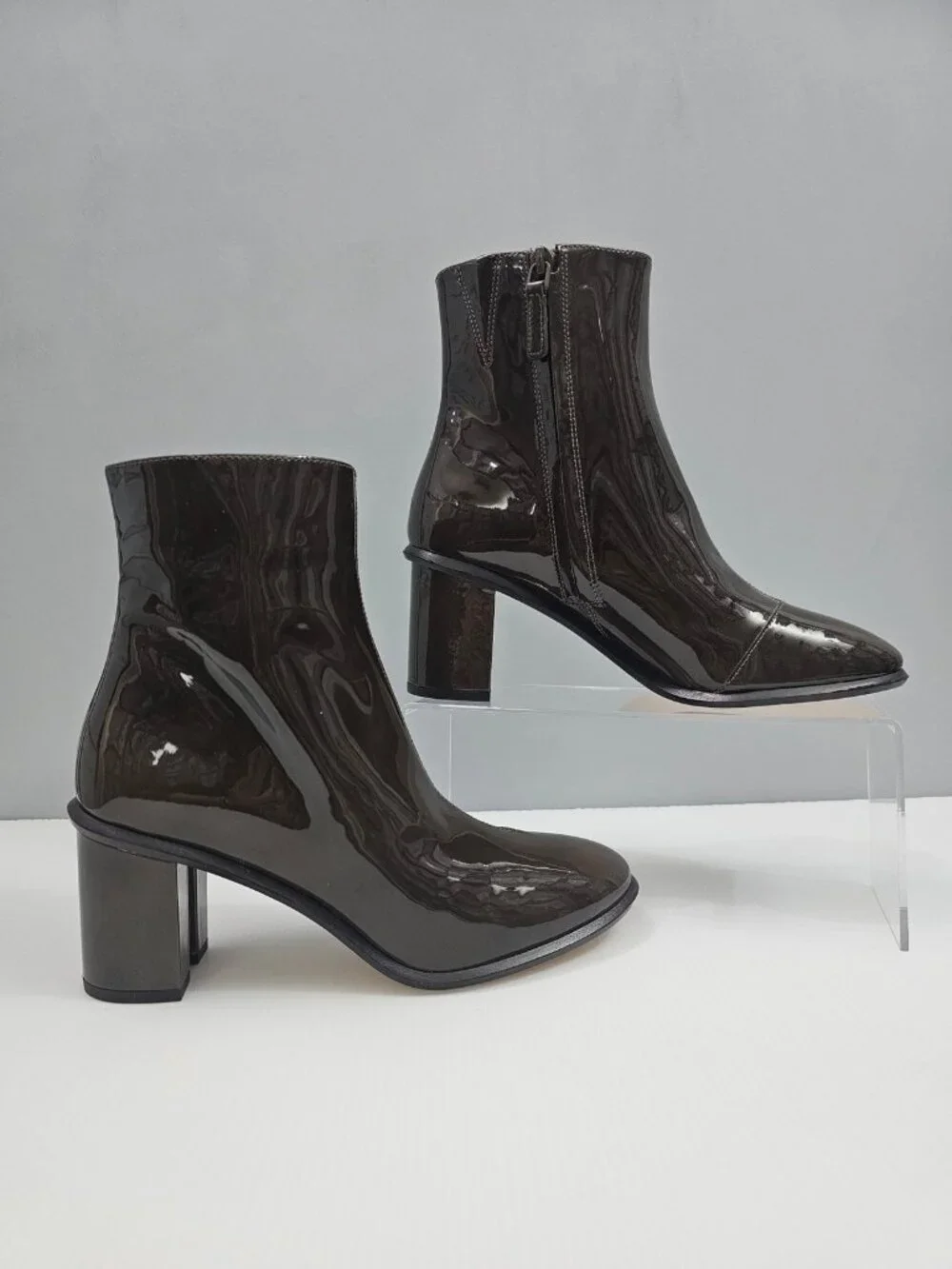 Tory Burch Brooke Ankle Boot Womens 7 Dark Moss Green Patent Leather Block Heel